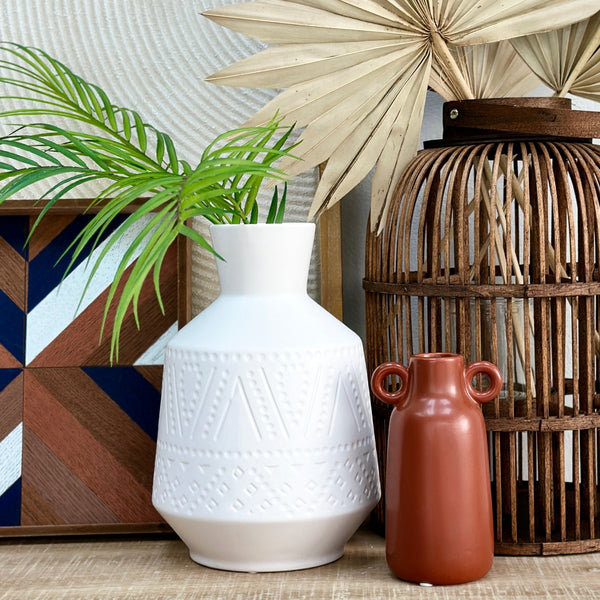 Ceramic Round White Vase Tapered Bottom Decora Home