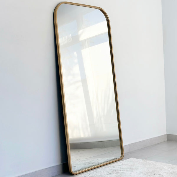 Rounded Edges Gold Frame Floor Mirror - Decora Home