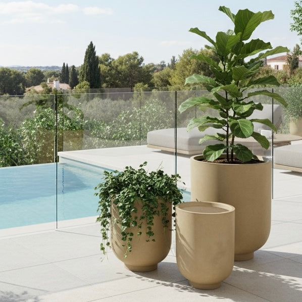 Capsule Smooth Beige Finish Fiber Clay Planter - Decora Home