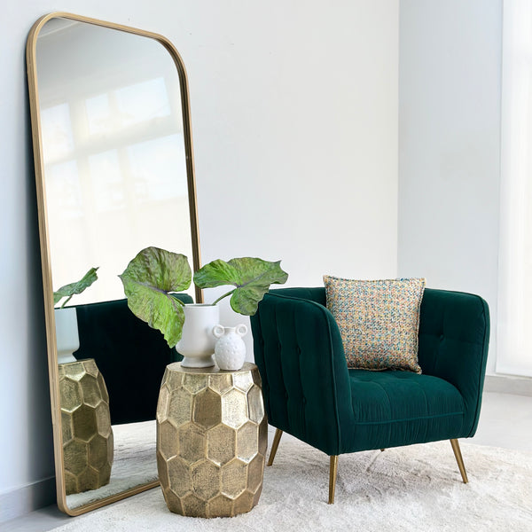 Rounded Edges Gold Frame Floor Mirror Decora Home