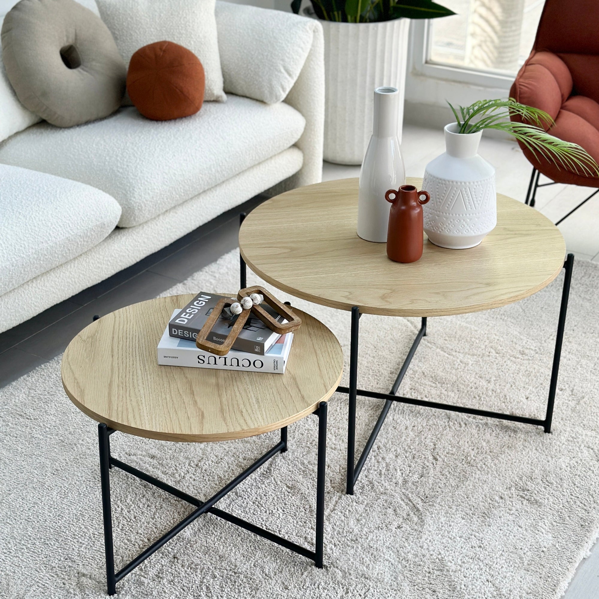 Criss Cross Natural Top Coffee Table Set