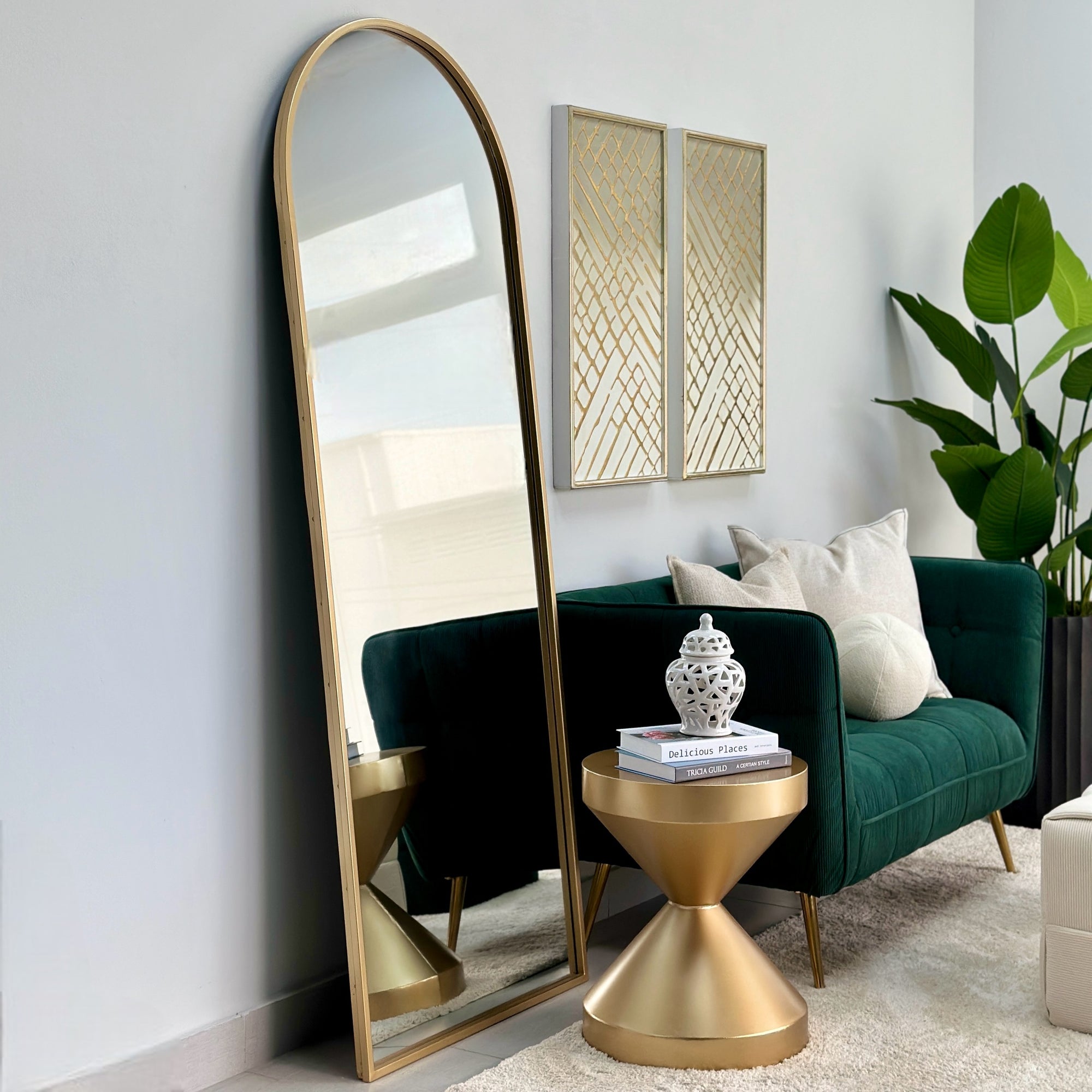 Arched Golden Frame Floor Mirror