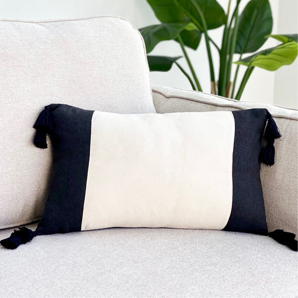 Black & White Long Pillow With Tassels Decora Home