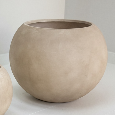 Earth Sphere Smooth Wash Beige Fiber Clay Planter