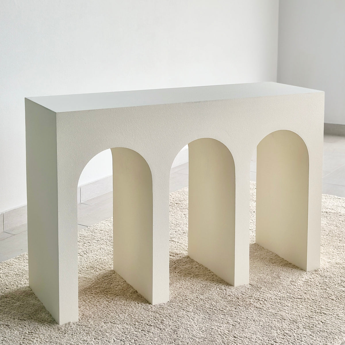 Triple Arch Console Table White Stone Finish - Decora Home