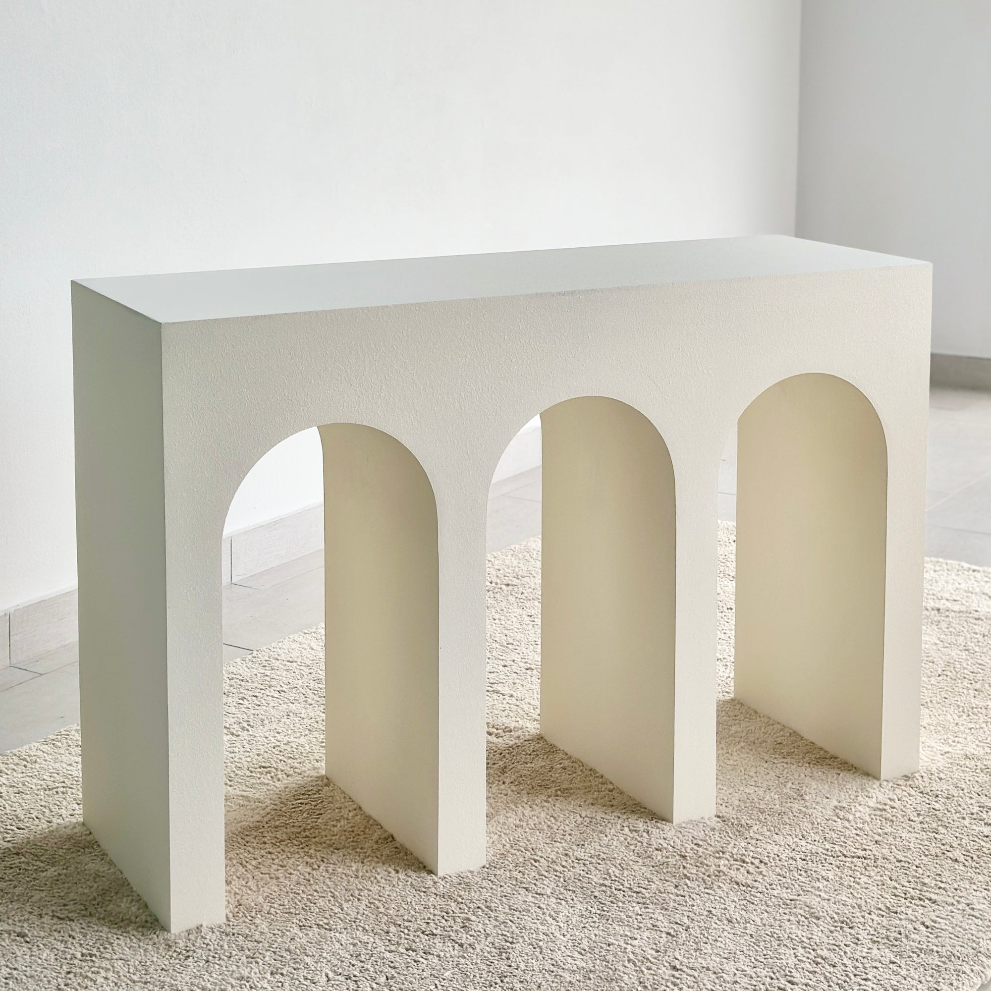 Triple Arch Console Table White Stone Finish