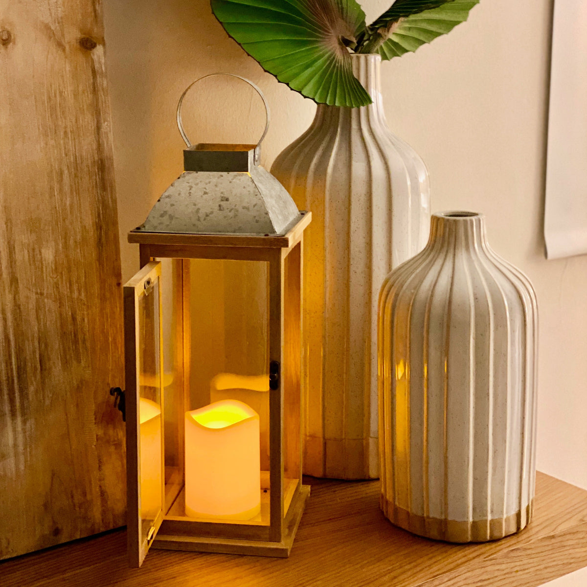 Small Ocre Wooden & Metallic Lantern