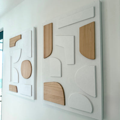 Dimensional Abstract White and Wood Design Wall Art