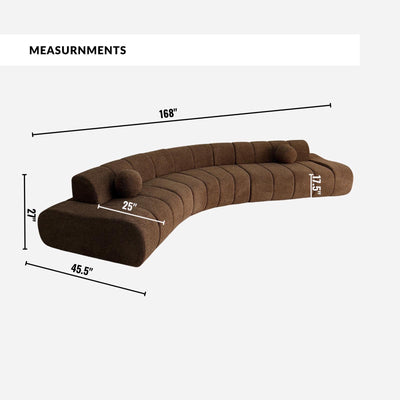 Asymmetrical Modular Brown Fabric Sofa