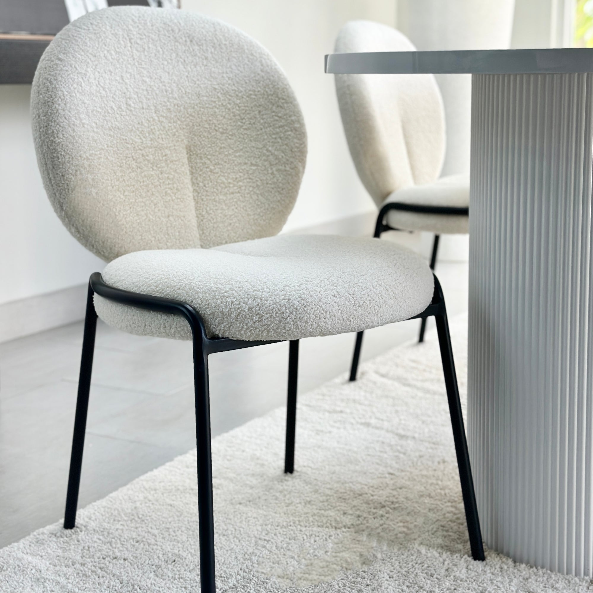 Boucle Upholstery Bone White Dining Chair