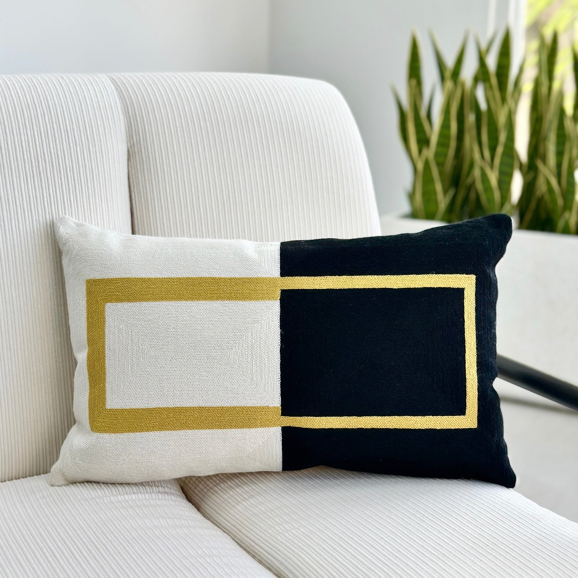 Throw Pillows Long Black And White Pillow Embroidery Black White