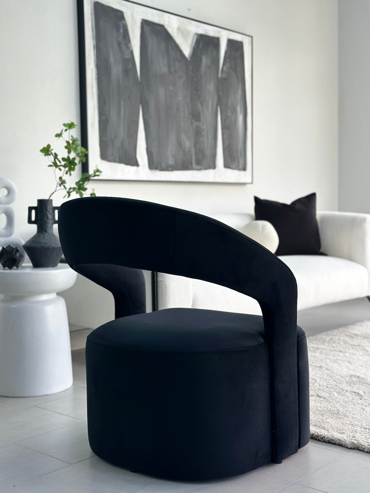 Crescent Black Velvet Accent Chair