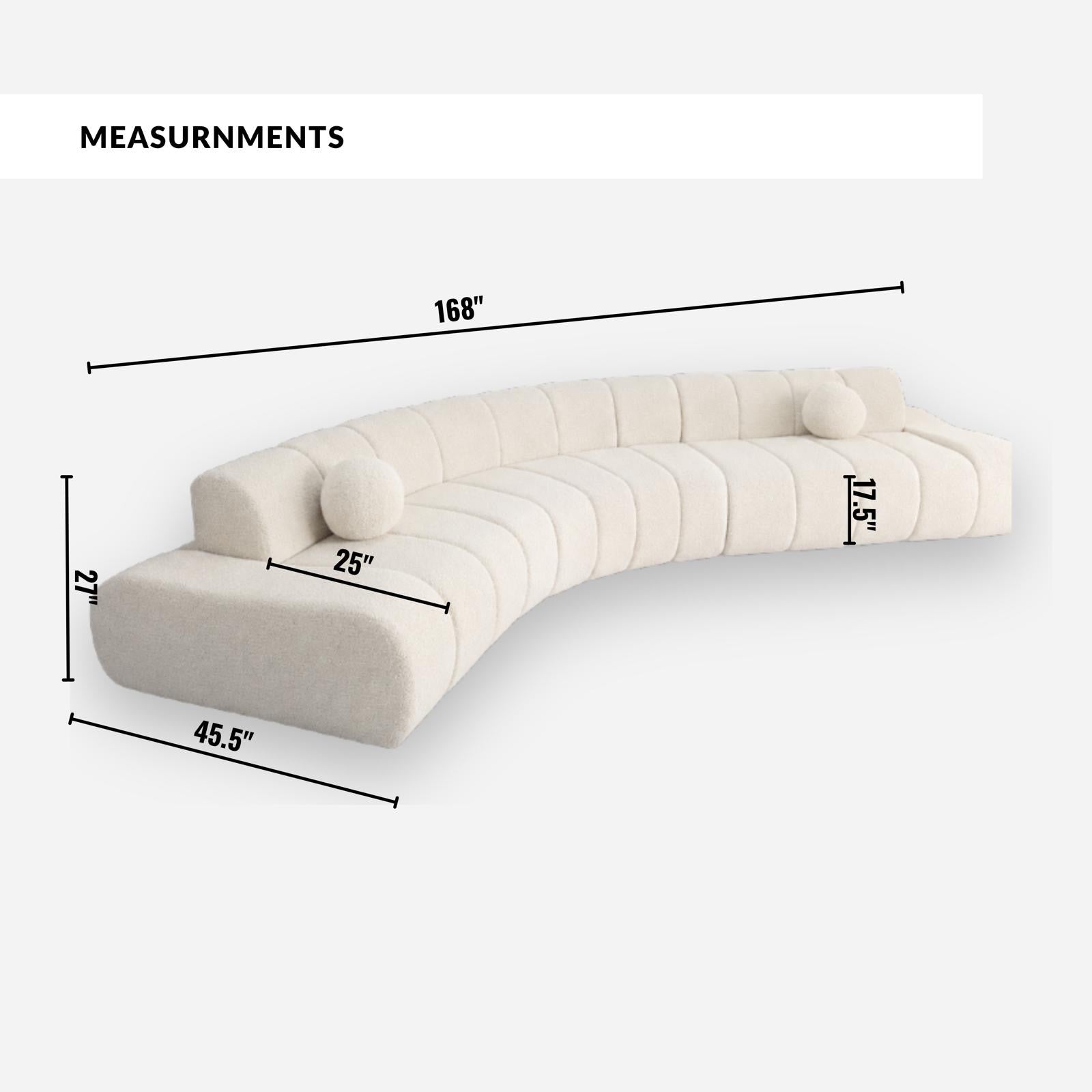 Asymmetrical Modular Bone White Fabric Sofa
