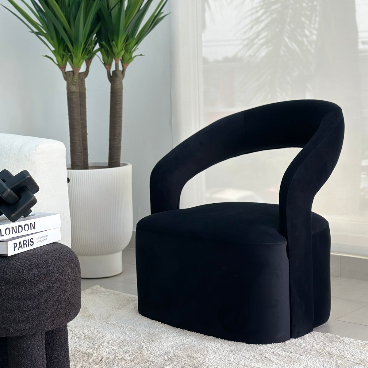 Crescent Black Velvet Accent Chair