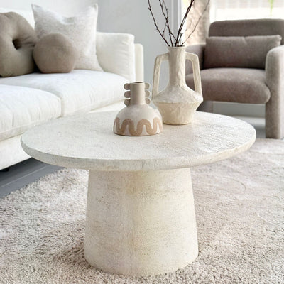 Faux Stone Pedestal Round Coffee Table