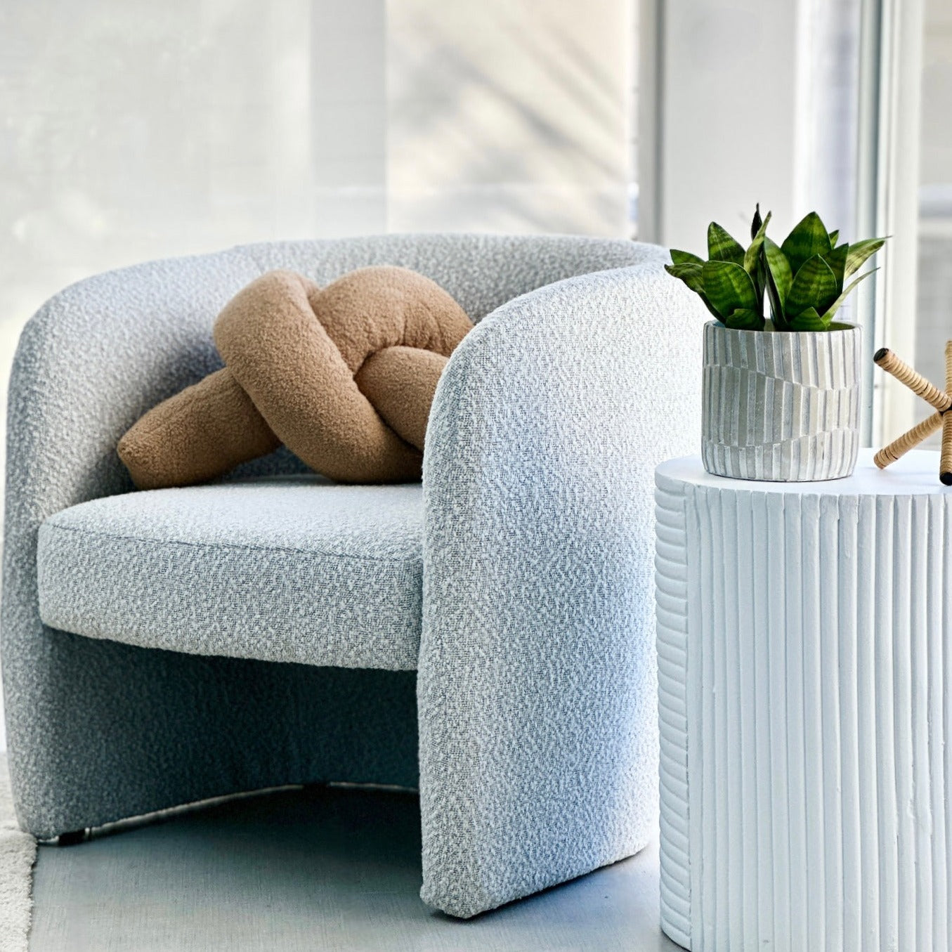 Barrel Bergere Ivory Gray Shades Chair