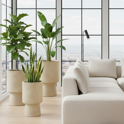 Bishop Beige Smooth Fiber Clay Planter