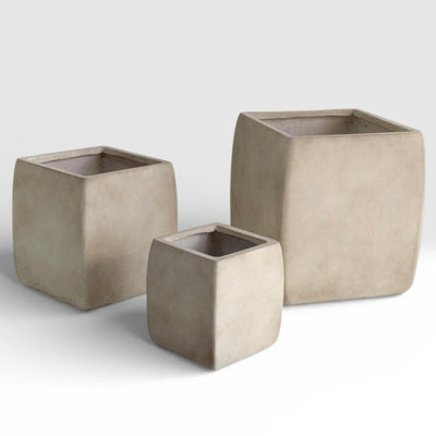 Cube Smooth Wash Beige Fiber Clay Planter