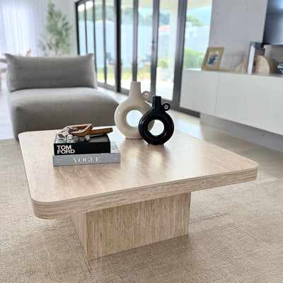 Faux Travertine Square Coffee Table Ceramic Top