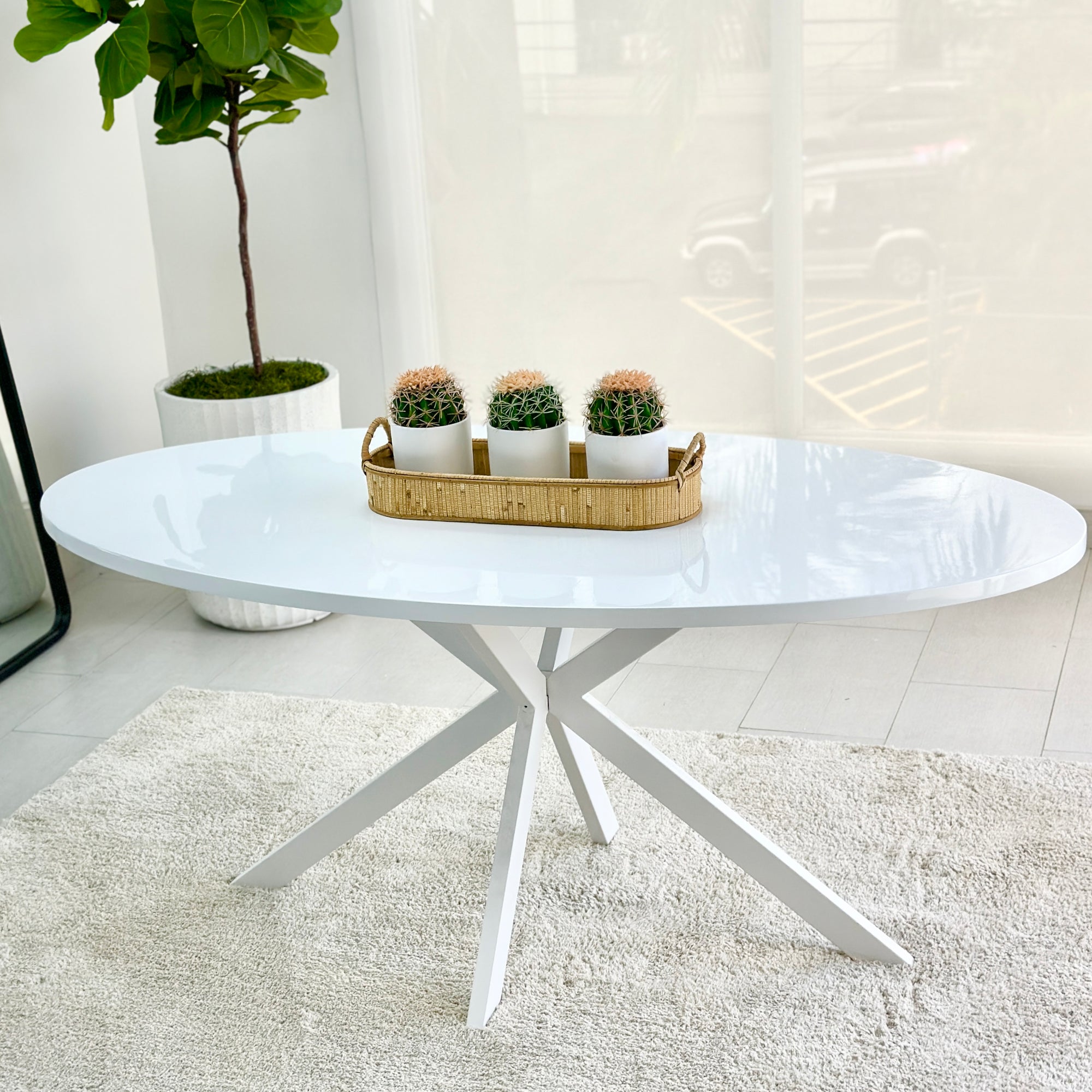 Harmonic White Lacquer Oval Dining Table Set SALE