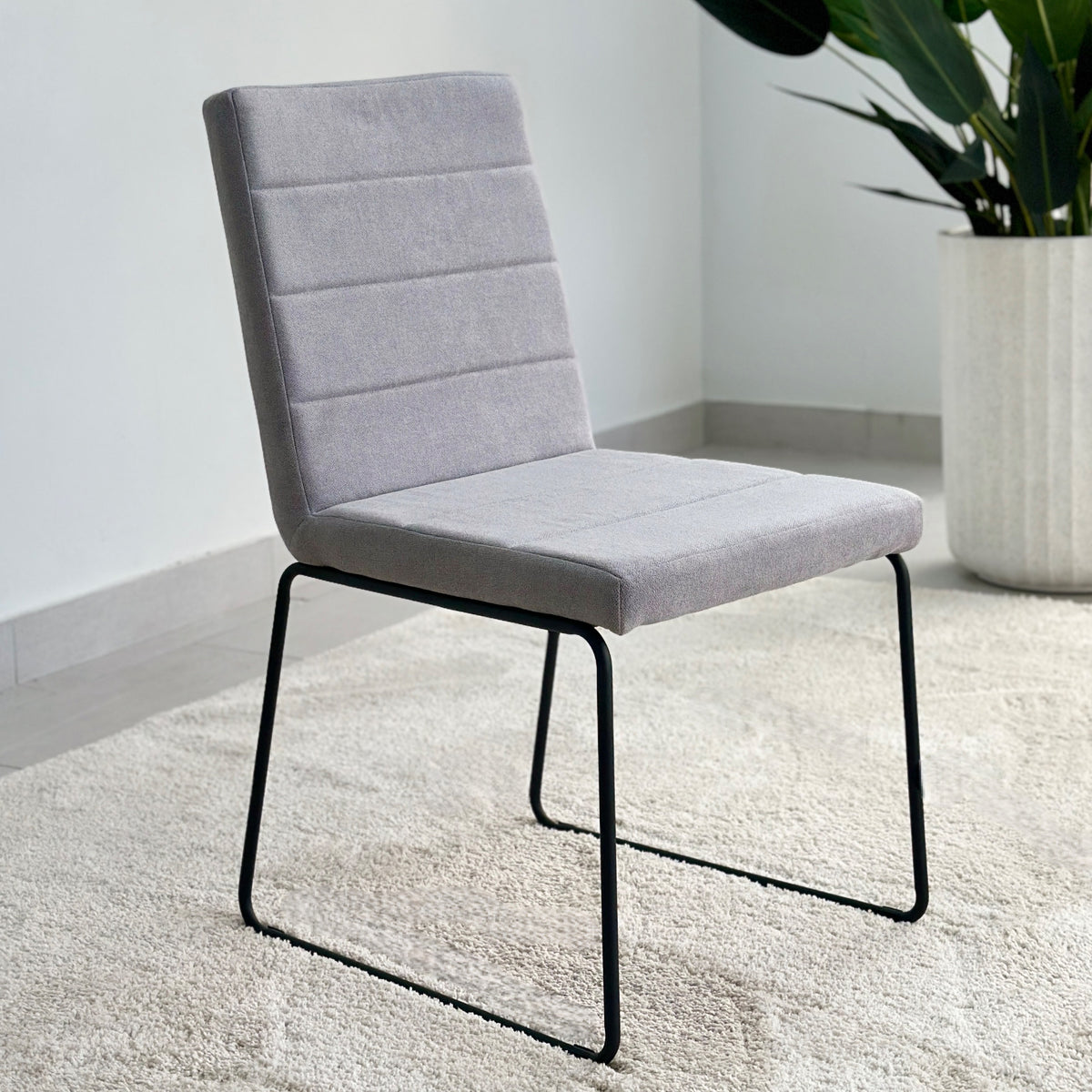 Crystal Gray Fabric Black Frame Dining Chair