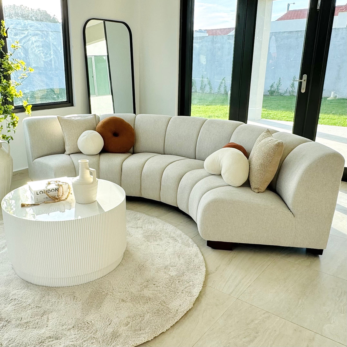 Arched Ivory Fabric Sofa