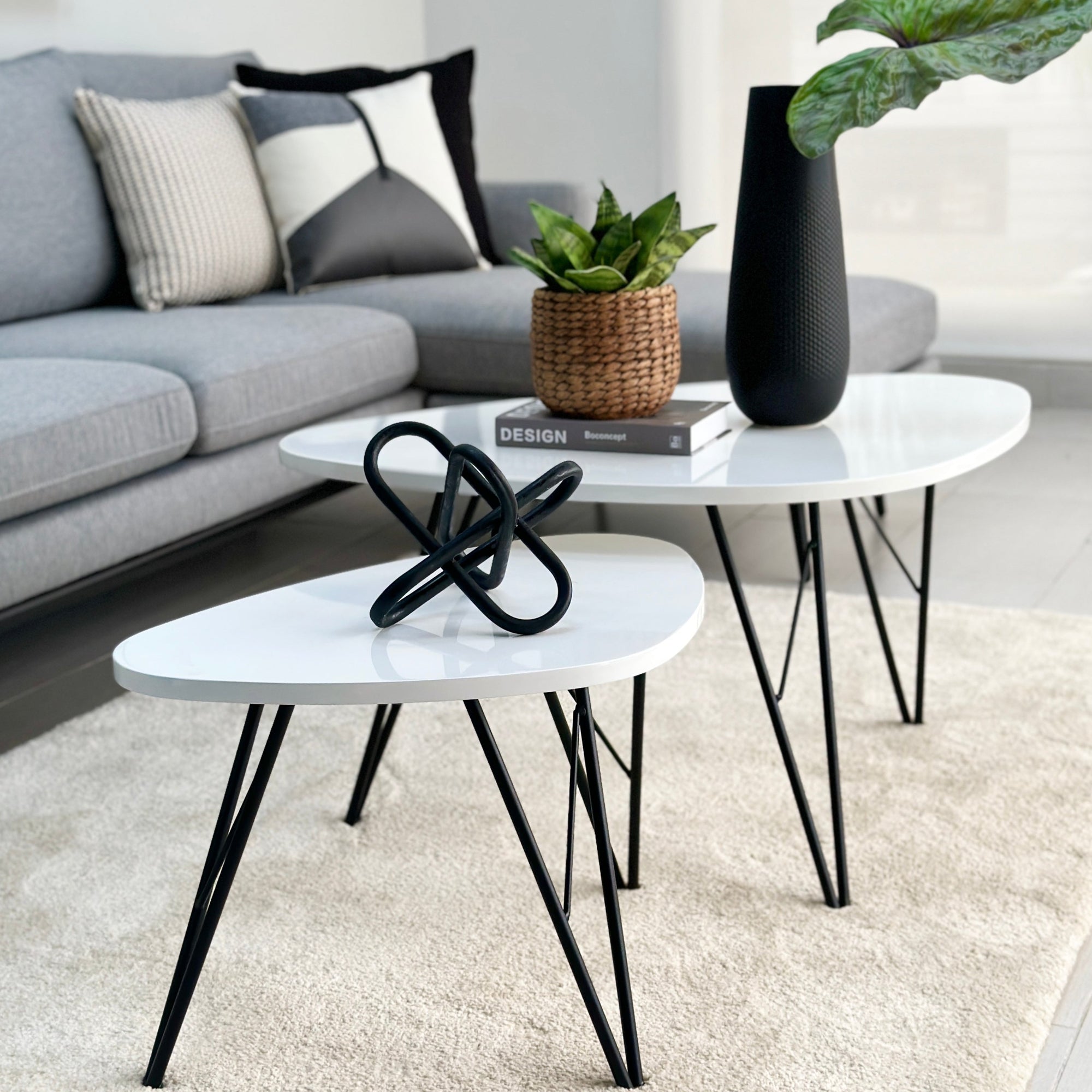 Curved Triangle White Coffee Table Set