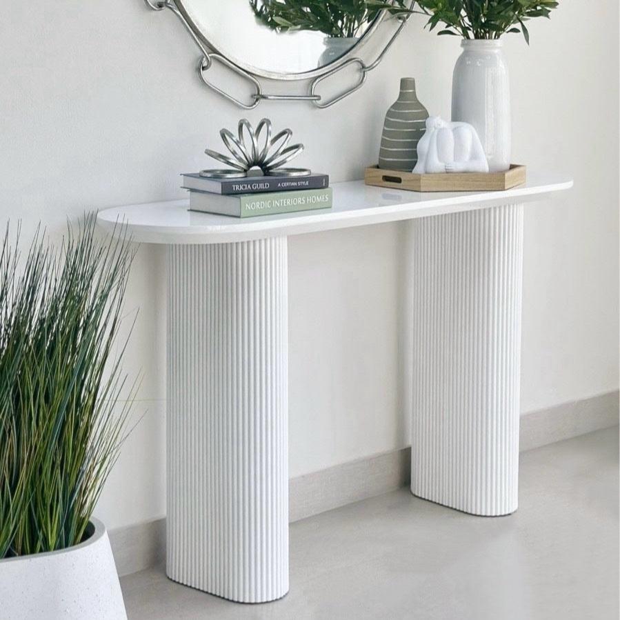 Modern Pedestal Oval Console White Table