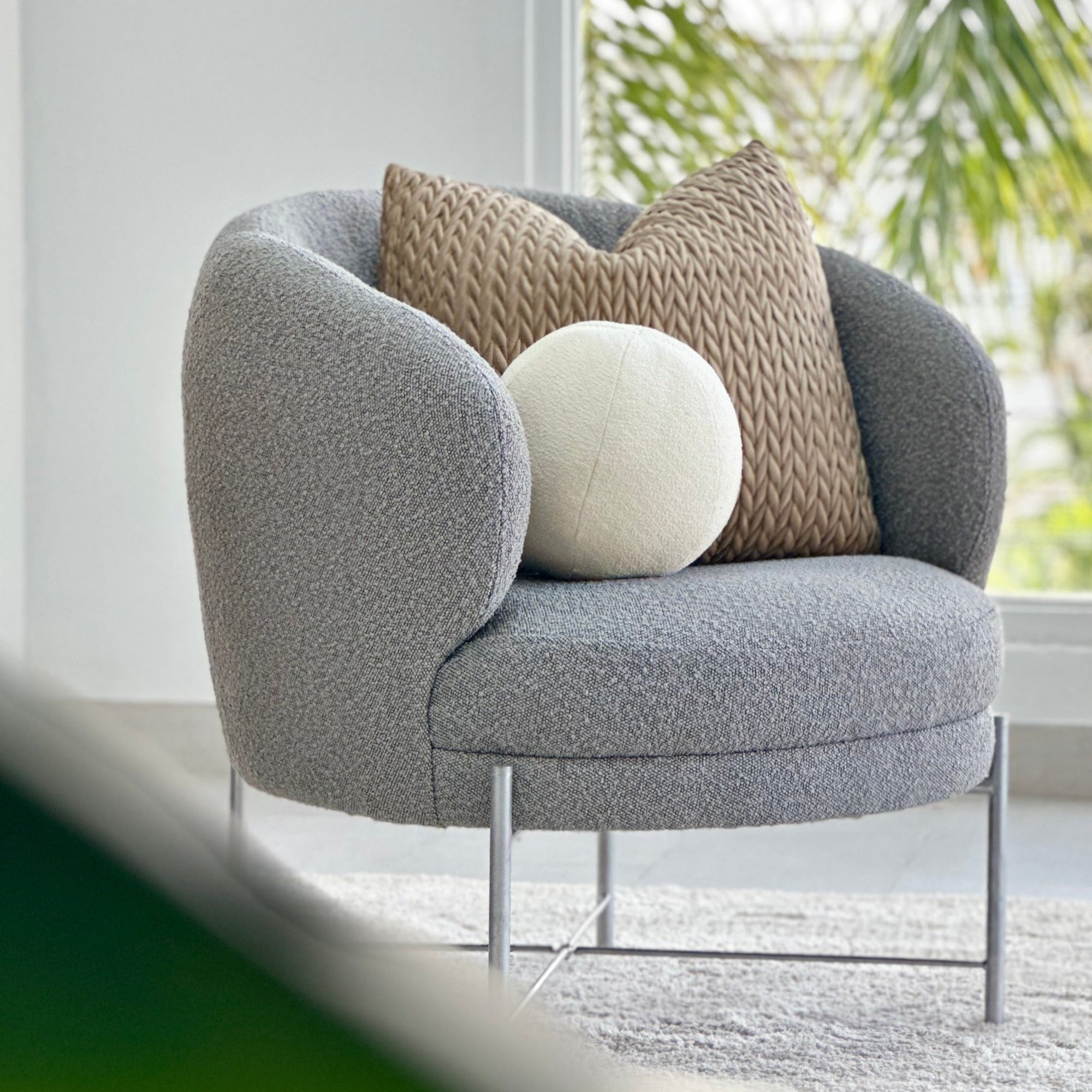 Terry Gray Fabric Round Chair