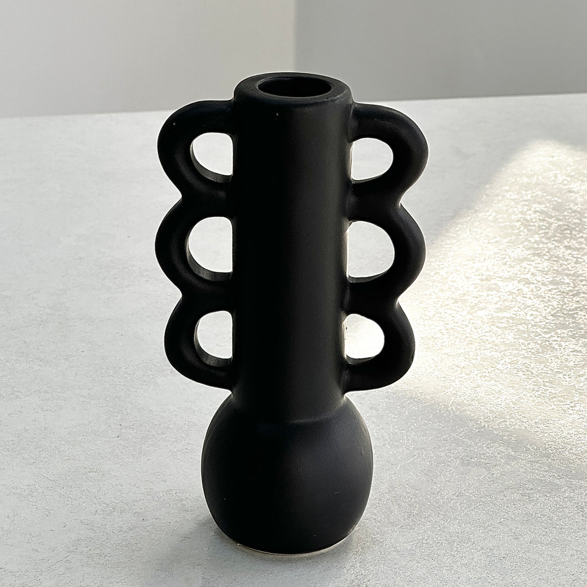 Ceramic Black Vase Triple Rings Handles