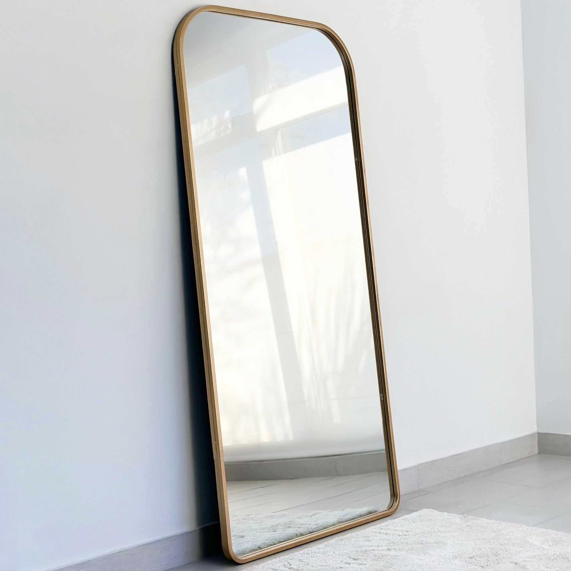 Rounded Edges Gold Frame Floor Mirror