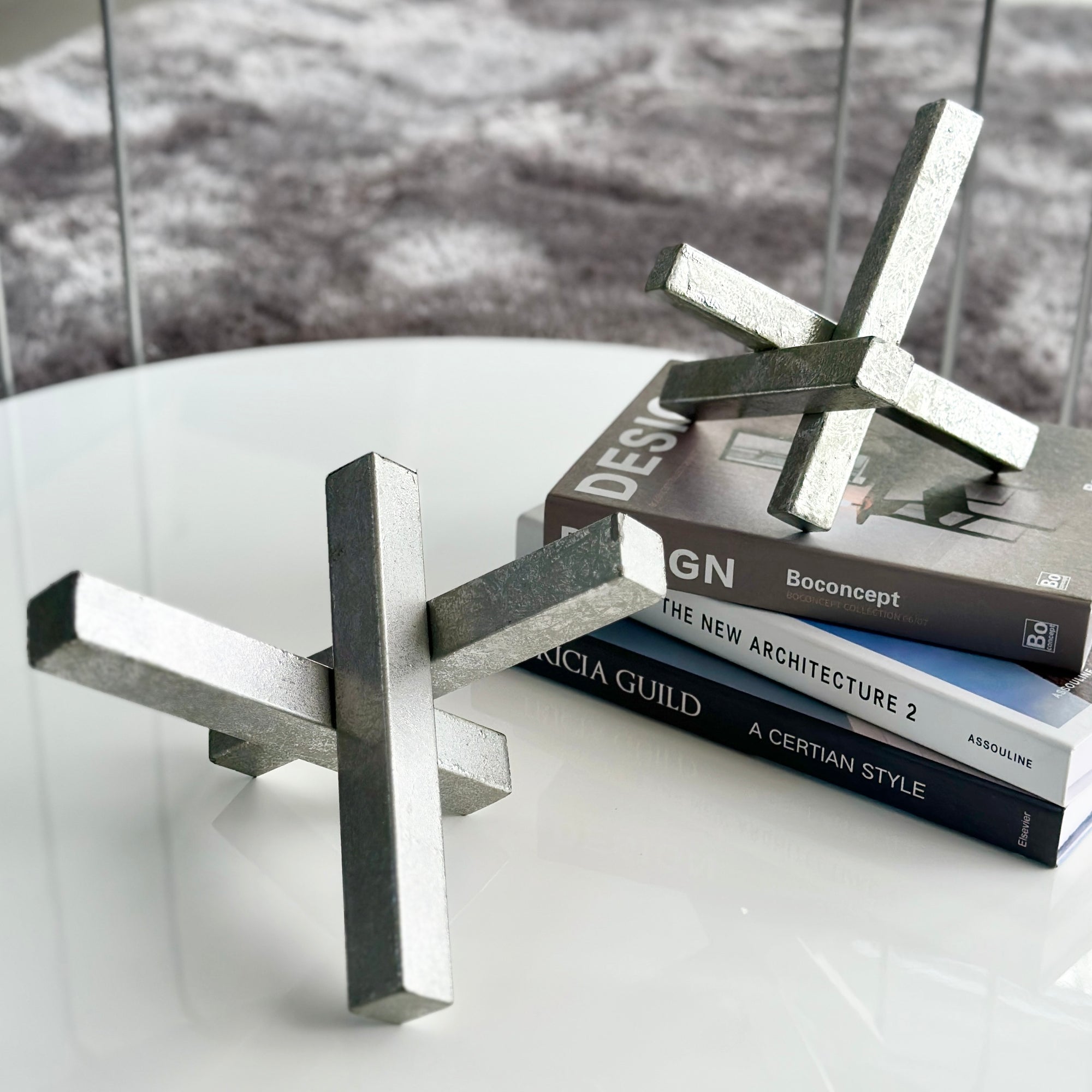 Metal Abstract Silver Cross Set of Two