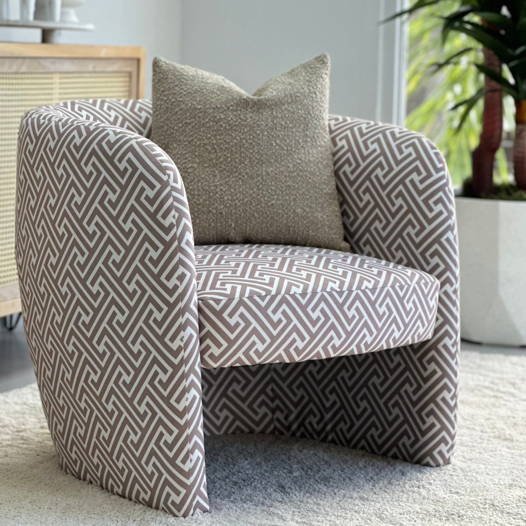 Barrel Bergere Taupe Printed Chair