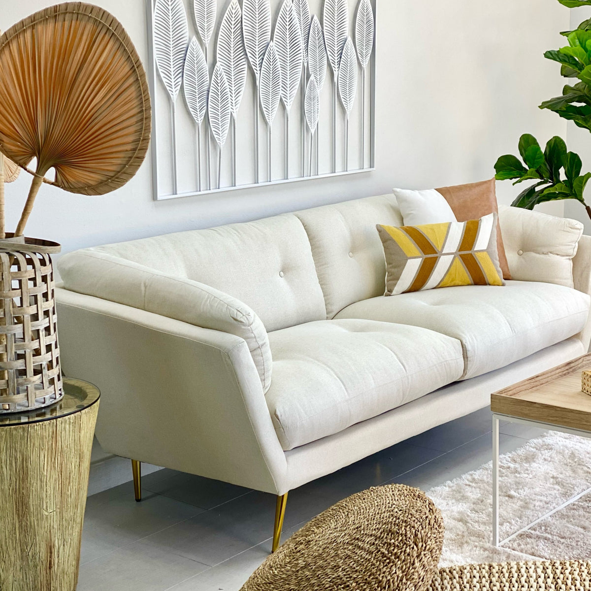 Jabb Classic Ivory Sofa Golden Legs