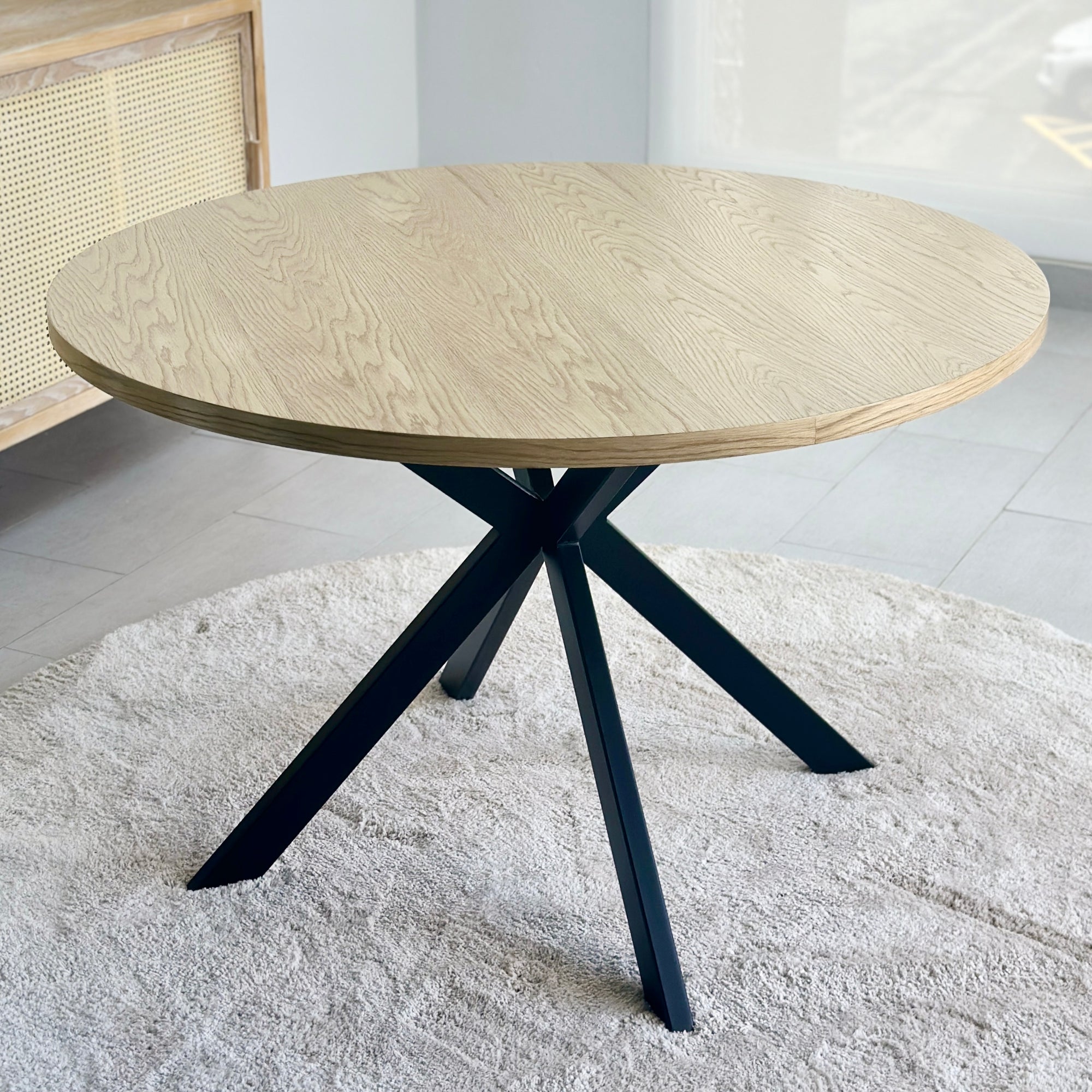 Radius Round Natural Top Dining Table Black Legs