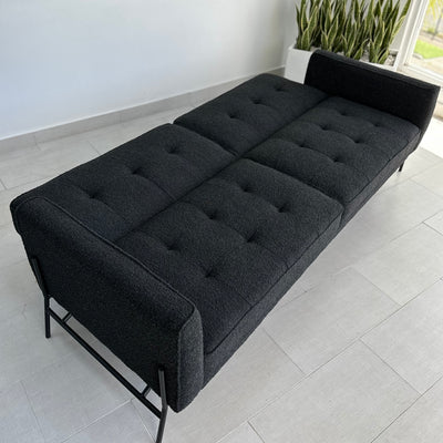 Mid-Century 3-Seater Twin Sleeper Black Sofa Bed