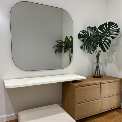 Rounded Corner Black Metal Frame Mirror 48"