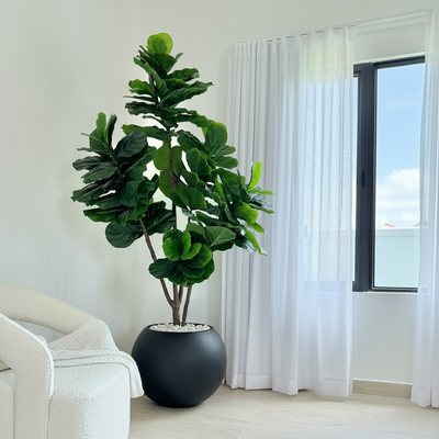 Earth Sphere Smooth Matte Black Fiber Clay Planter