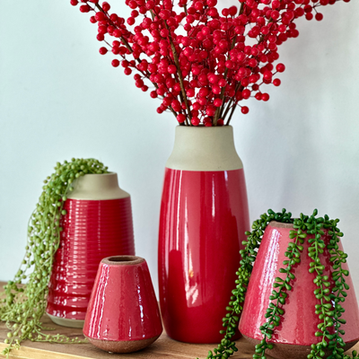 Large Round Red Ceramic Vase