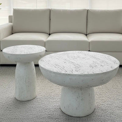 Pedestal Faux Stone Coffe Table Set