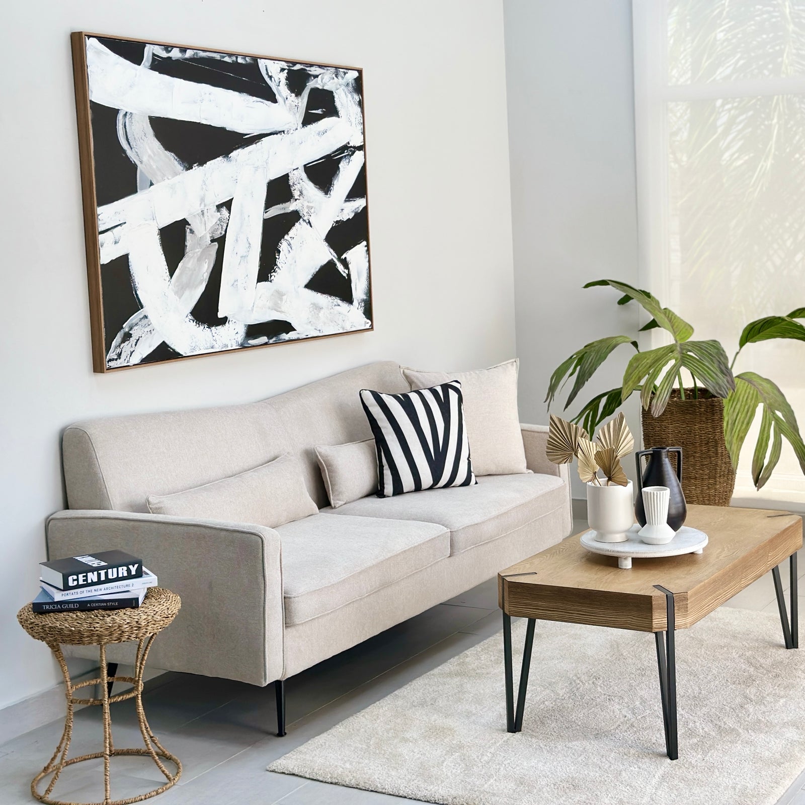 V Shape Ivory Fabric Sofa