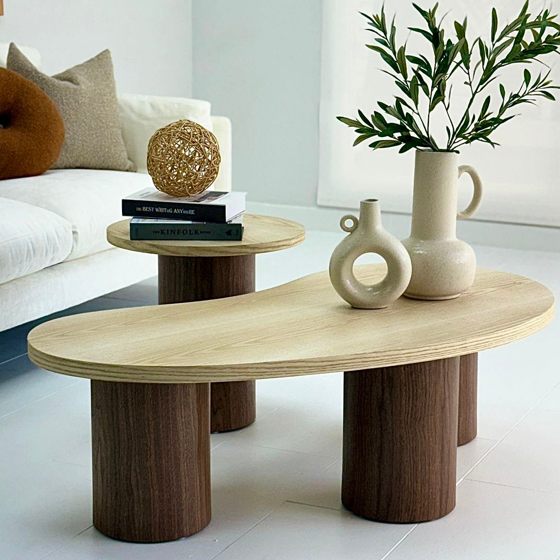 Irregular Wooden Top Coffee & End Table Set