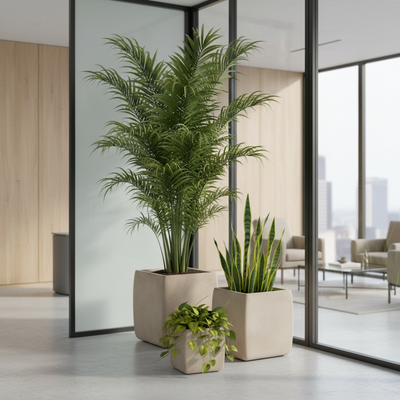 Cube Smooth Wash Beige Fiber Clay Planter