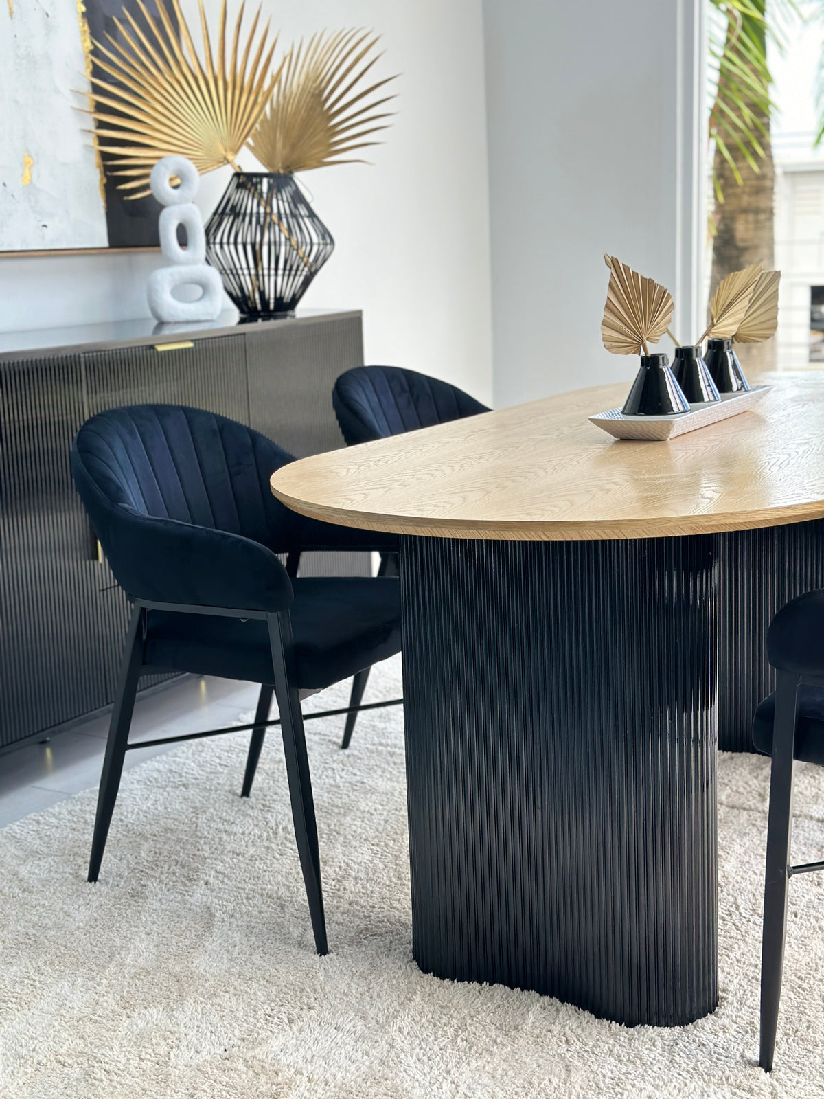 Modern Pedestal Oval Two Tone Dining Table