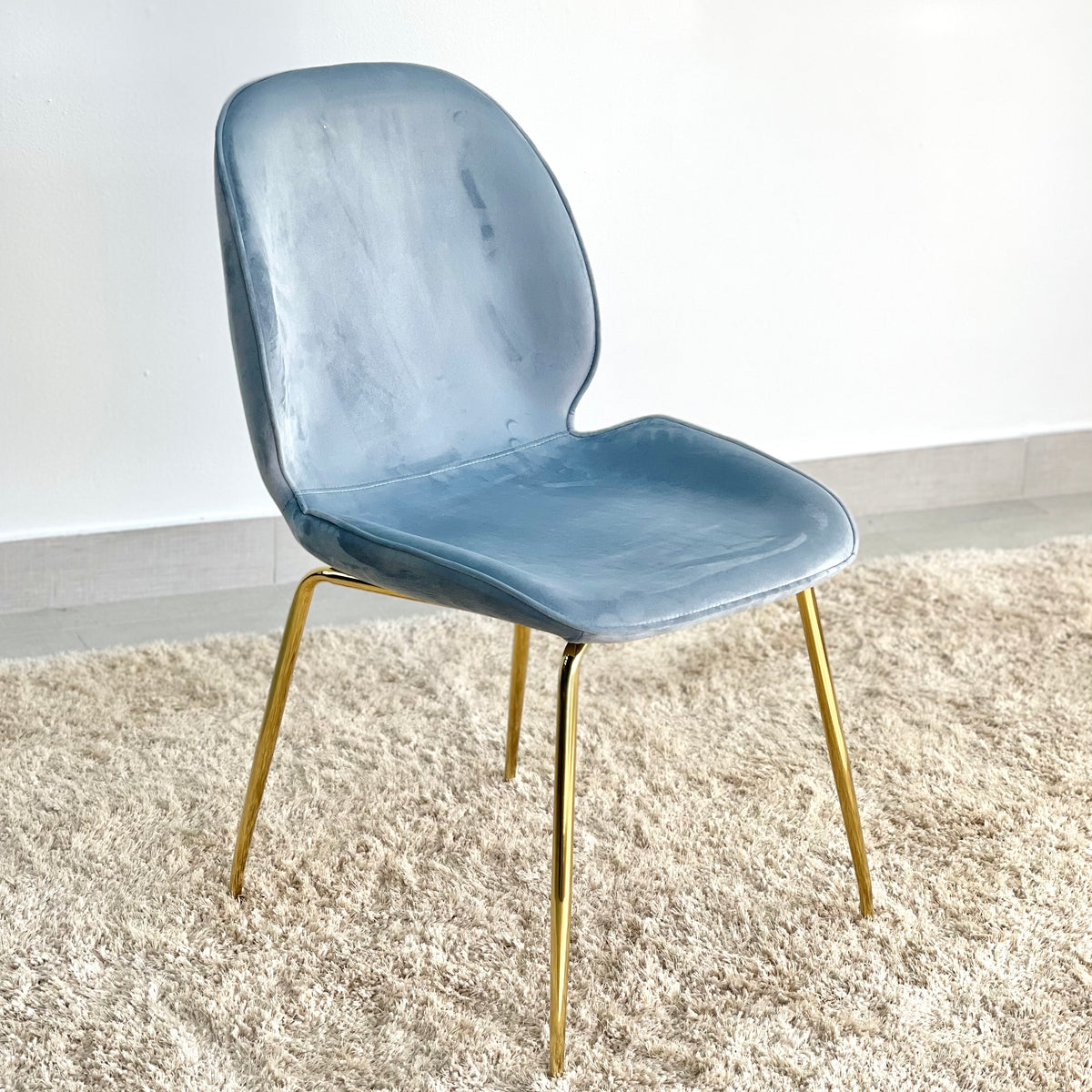 Classic Velvet Celeste Gray Chair Golden Legs