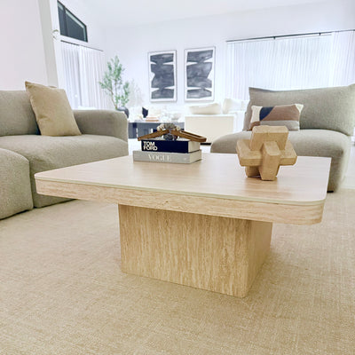 Faux Travertine Square Coffee Table Ceramic Top