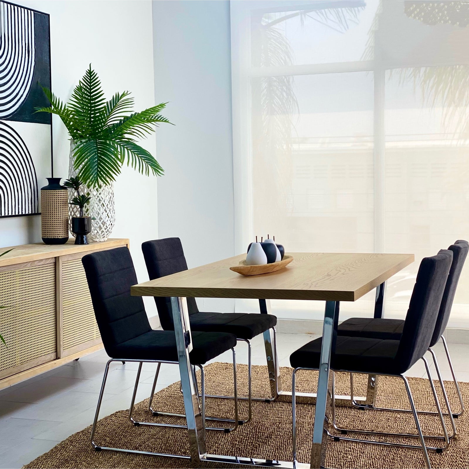 Clara Dining Table Natural Top Stainless Steel Legs Set