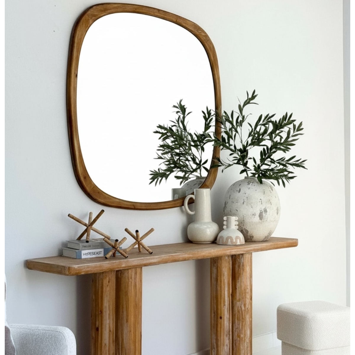Rounded Corner Wooden Mirror
