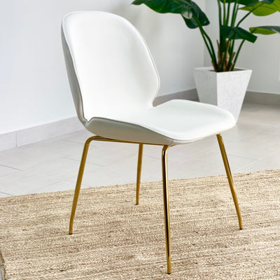 Clara Dining Table Lacquer White Top Stainless Steel Legs Set