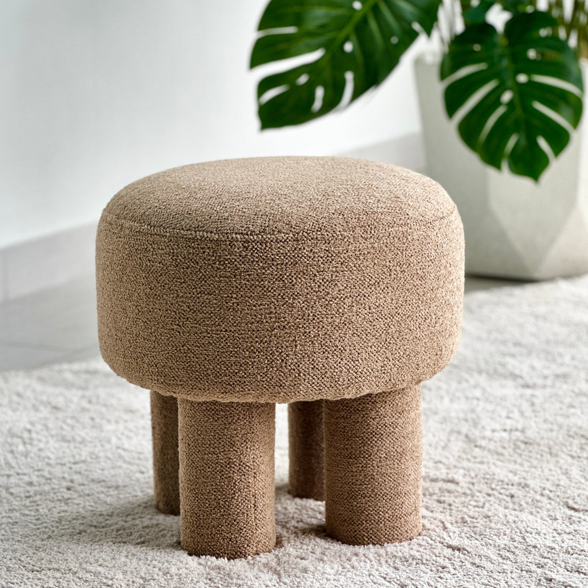 Tripod Ottoman Sand Boucle Fabric